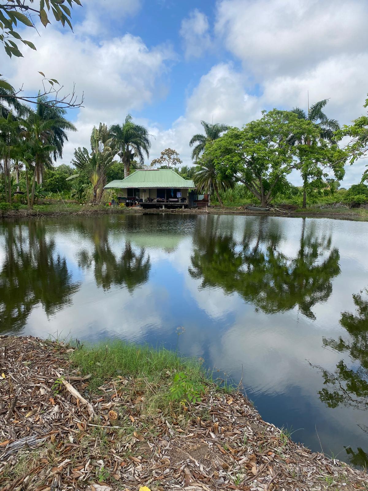 Houten huisje aan het water